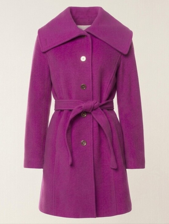 Coach Jackets & Blazers - COACH Magenta Wool Blend Belted Coat with Pale Pink Signature C Lining